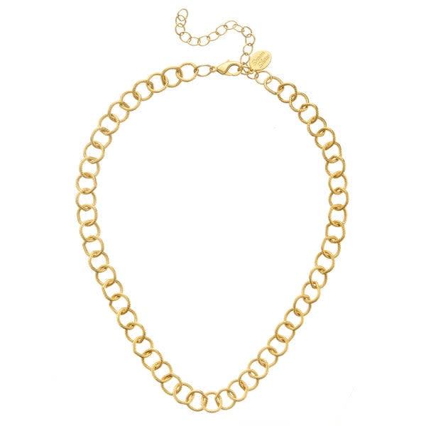 Silver Ralph chain necklace with small pendant on a model.