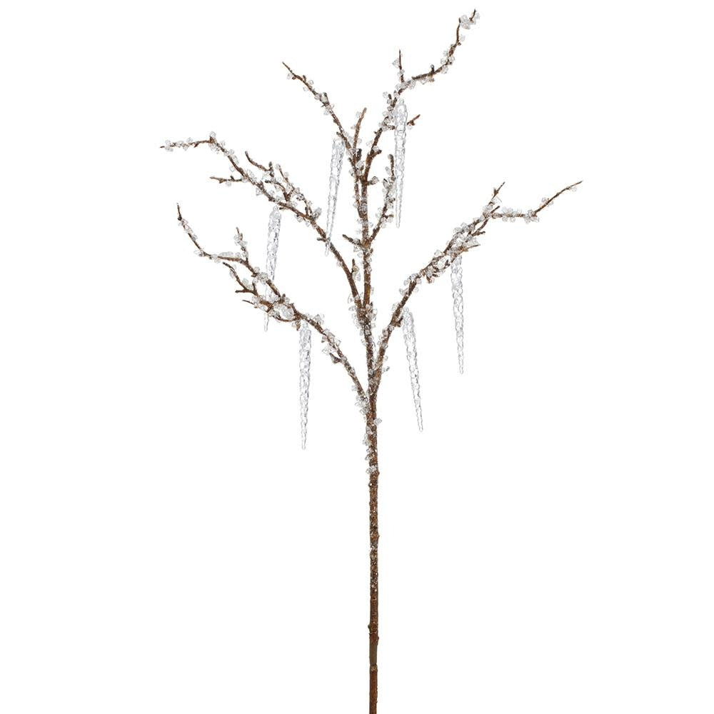 A 37-inch decorative spray featuring brown branches adorned with clear plastic icicles.