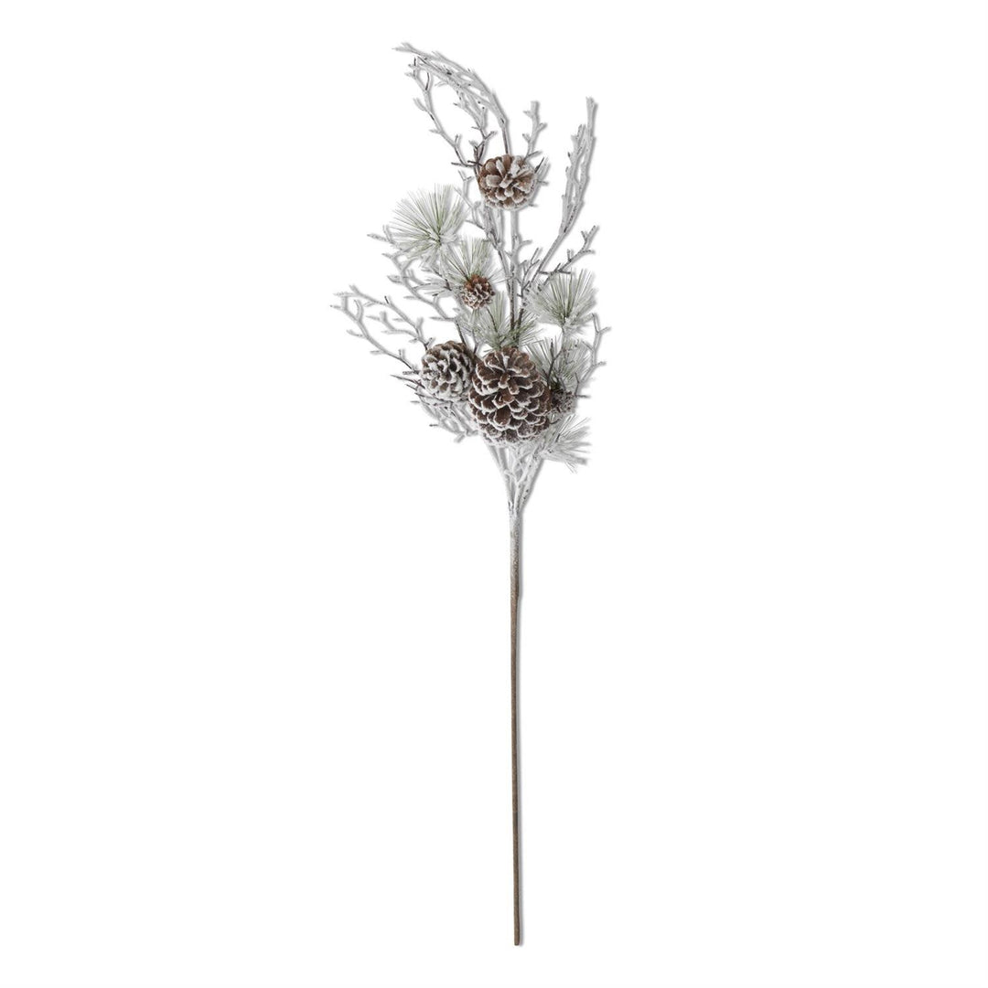 38 Inch Flocked Multi Size Pinecone Stem W/Pine Sprigs