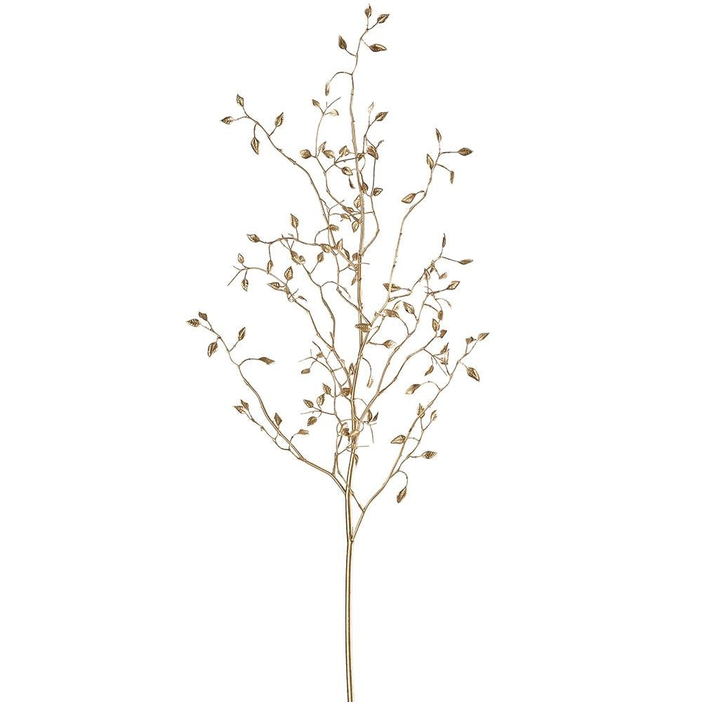 38-inch metallic gold decorative spray featuring delicate mini leaves on thin, branching stems.