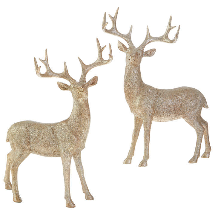Resin deer figurine with a natural brown coat standing on four legs.