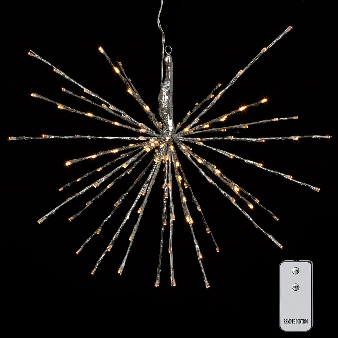 23" Silver Starburst with 150 Warm White Lights and Remote