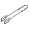 Stainless steel barbeque tongs with an oval-shaped cool-touch handle.