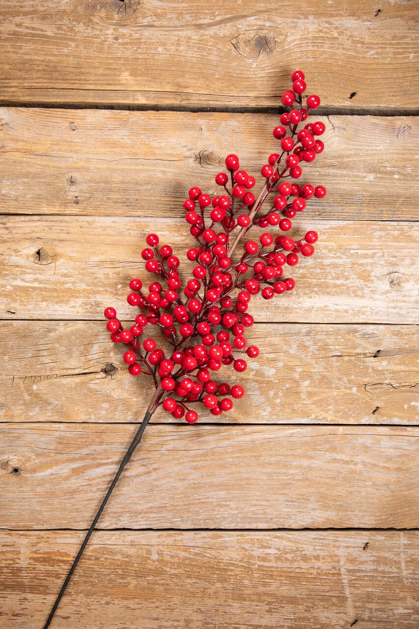 A 39-inch artificial berry stem featuring numerous glossy red berries on a dark brown branch.