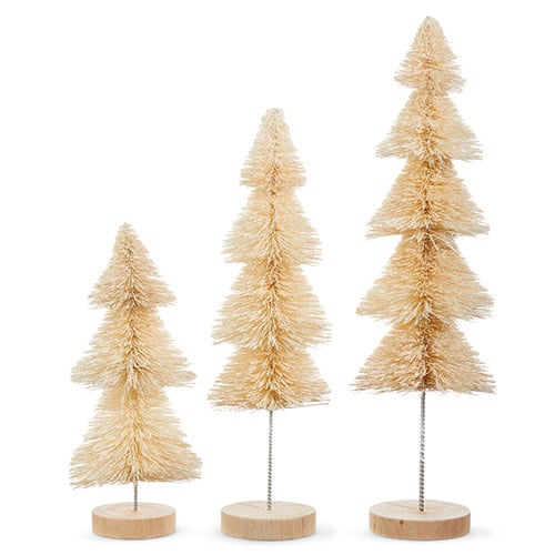 Natural sisal bottle brush tree decoration with a full conical shape in earthy brown tones.
