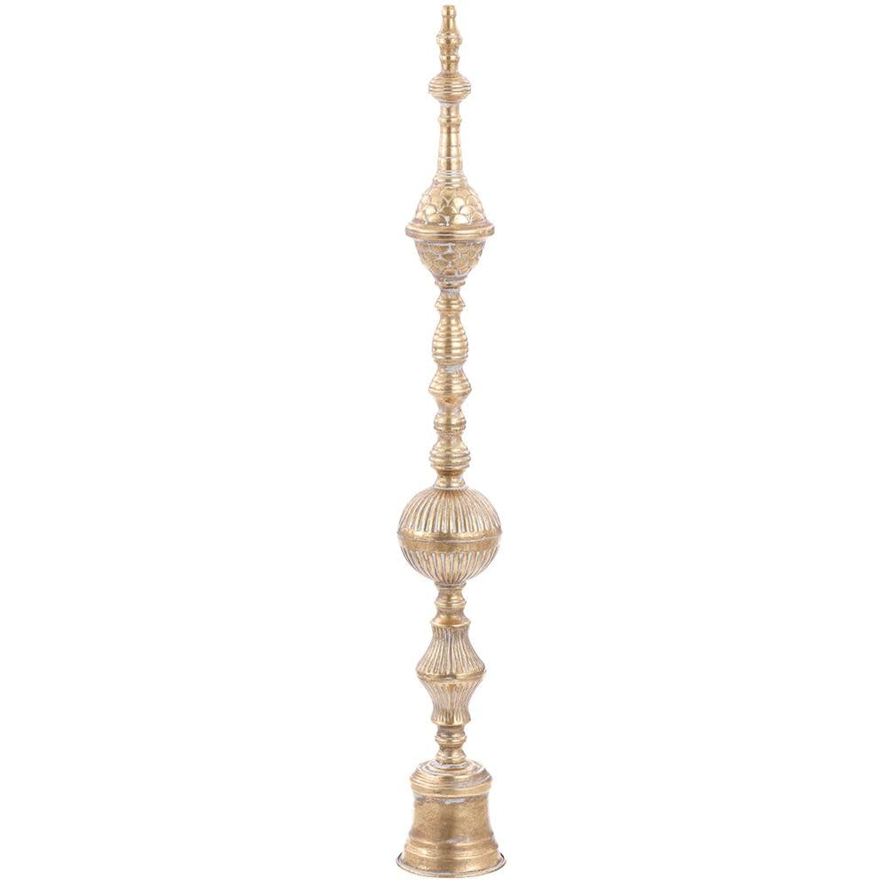39-inch tall gold metal finial with a textured, tiered silhouette and decorative base.