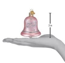3-inch Christmas bell ornament with angel wings motif.
