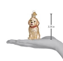 3-inch white ceramic ornament shaped like a Cockapoo puppy with curly fur texture and black eyes.