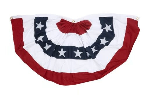 American flag bunting made of cotton with metal grommets along the top edge.