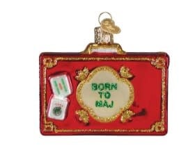 Rack N Roll Mahjong ornament featuring a classic tile design with red and gold accents on a glossy finish.