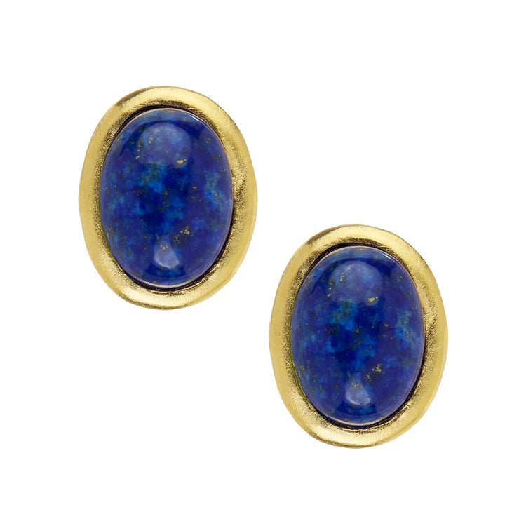 Caroline Studs earring with a richly-colored genuine stone cabochon in a triple-plated gold setting.