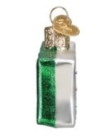 Mahjong tile ornament in traditional green with gold detailing