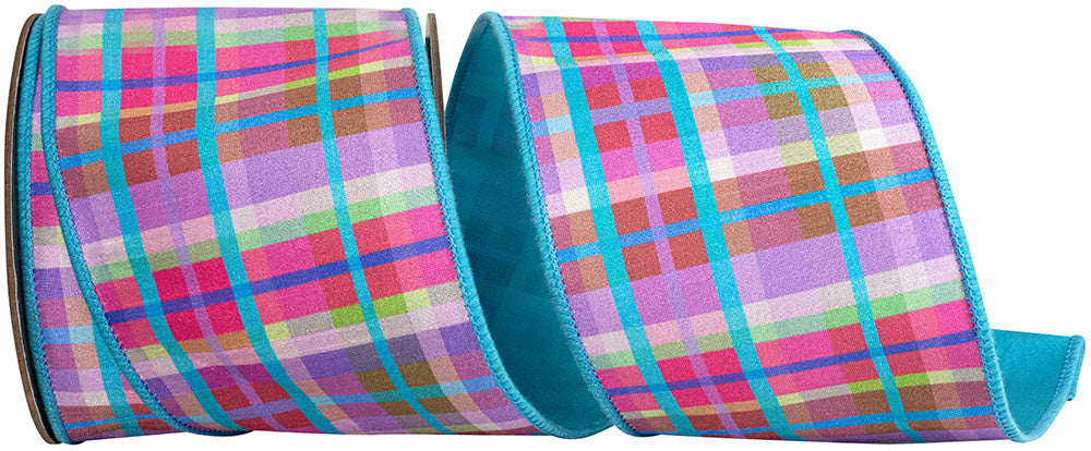 4 Inch Plaid Bright Deluxe Turquoise Backed - Turquoise