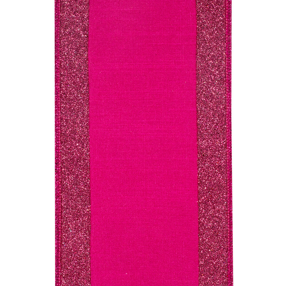 4-inch fuchsia dupioni ribbon with glittered edges and a wired border.