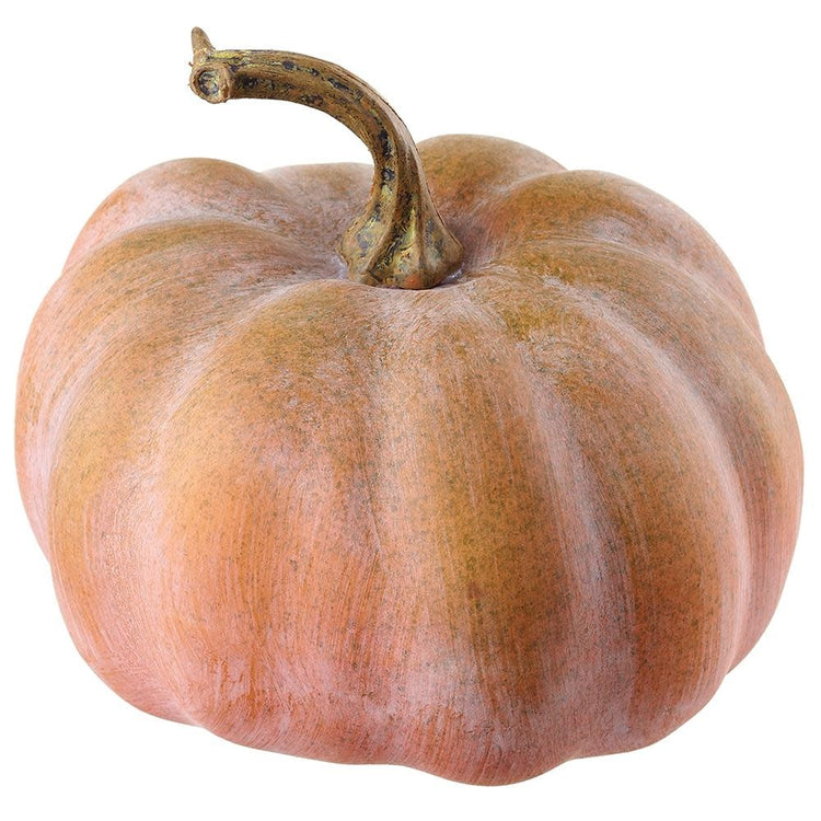4-inch orange pumpkin with green stem on white background