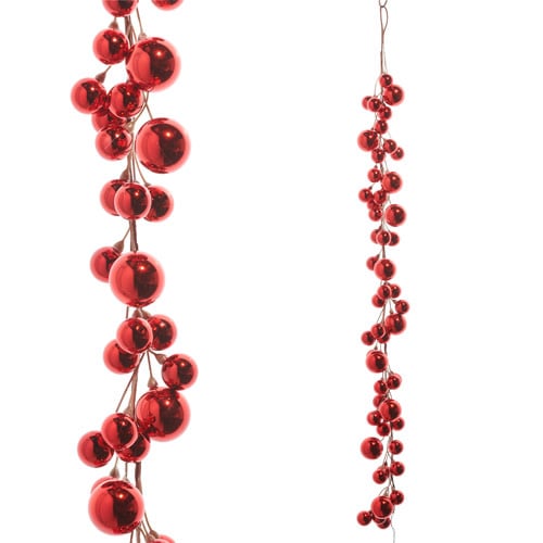 Four-foot red plastic ball garland with glossy finish
