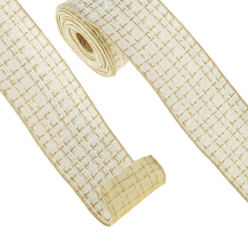 Four-inch wide by ten-yard long wired tweed ribbon in a brown checkered pattern.