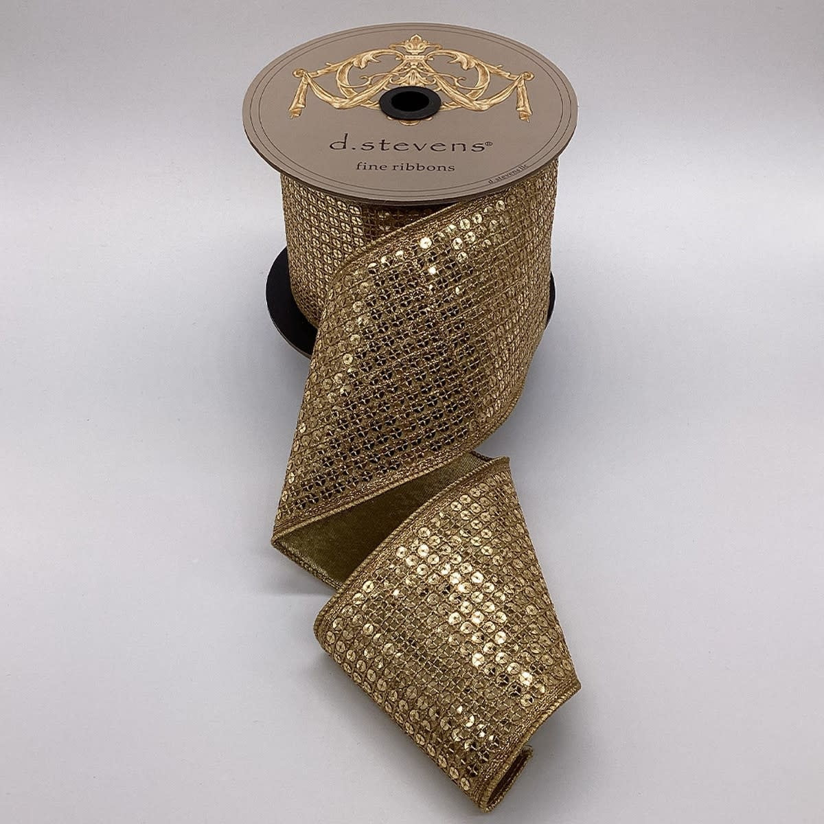 Ten yards of metallic gold flash sequin ribbon with a shimmering reflective surface.