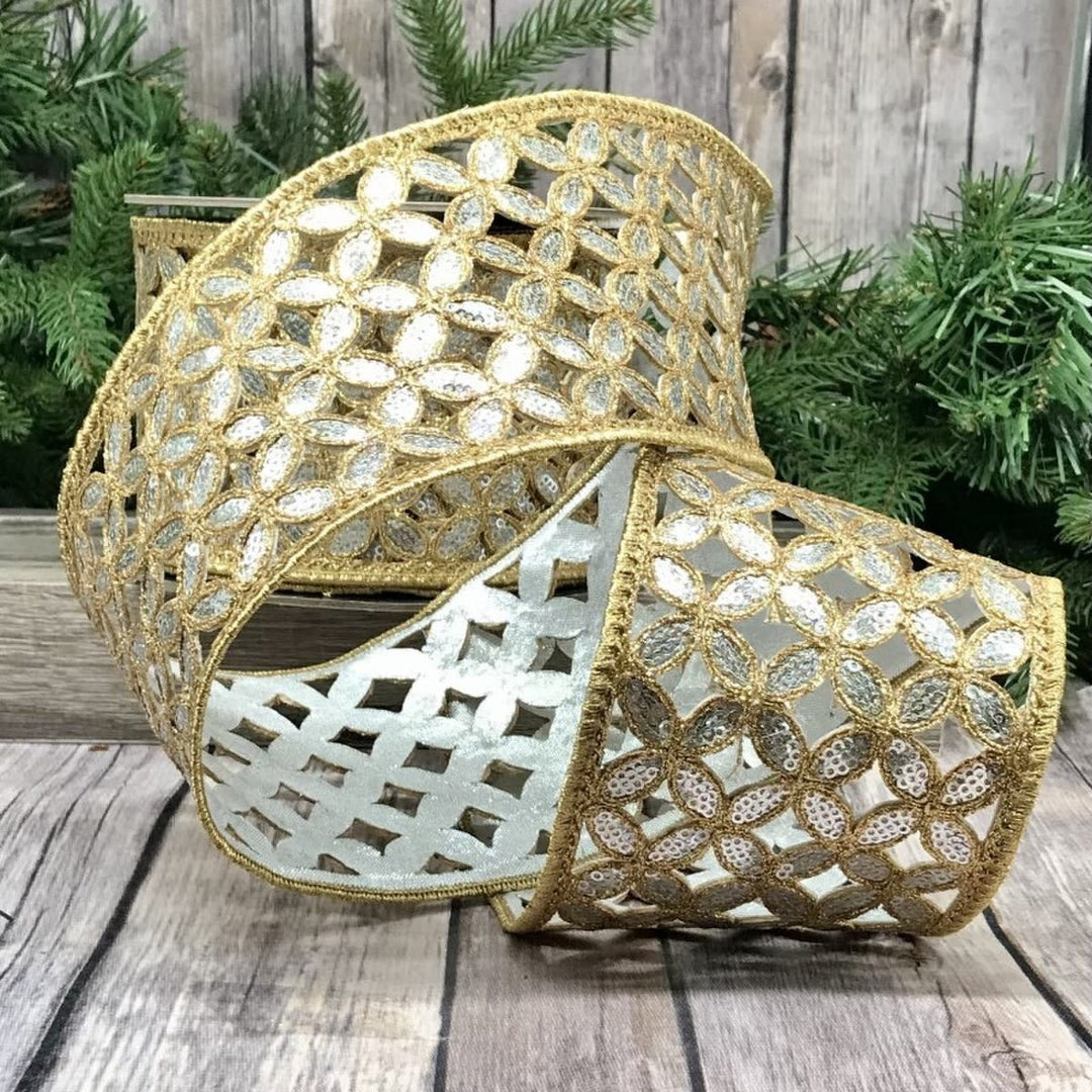 4" X 10yds Sequin Metallic Floral Garland, Silver