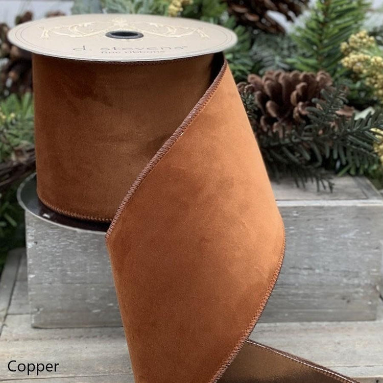 Copper velvet ribbon with smooth taffeta backing