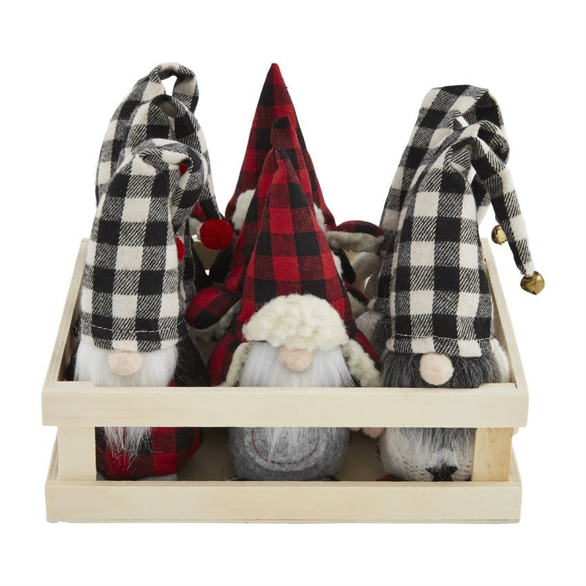 Felt gnome with faux fur bear sitters in cotton knit.