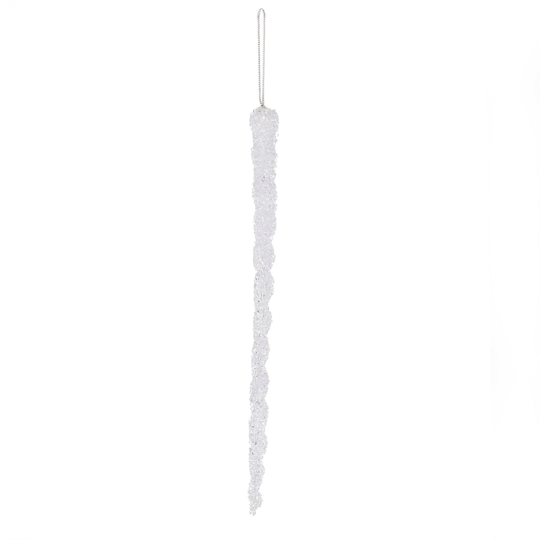 12.25-inch clear textured icicle ornament with a hanging loop.