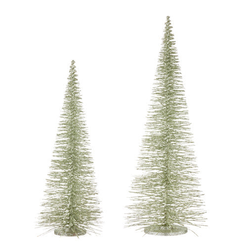 Champagne-colored bottle brush tree decoration made of wood and plastic.