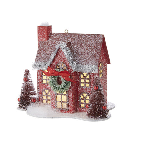 4.75-inch lighted paperboard house ornament with warm glow