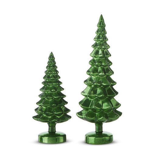 Green glass tree decoration with a natural branch-like silhouette.