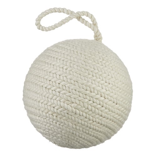 White foam knit ball ornament with polyester trim