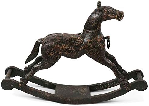 43.5 inch black painted wooden rocking horse with a distressed finish and classic design.
