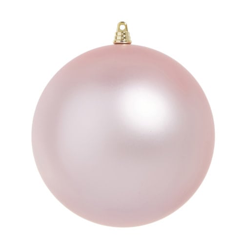 10-inch matte light pink plastic ball ornament with a gold hanging loop.