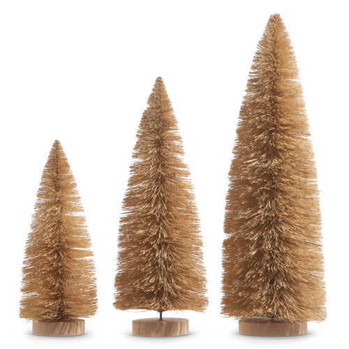 Natural sisal bottle brush tree decoration with a full, rounded green foliage silhouette.
