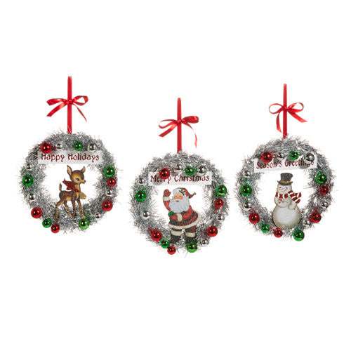 8-inch vintage postcard ornament made of plastic and paper with a festive silhouette.