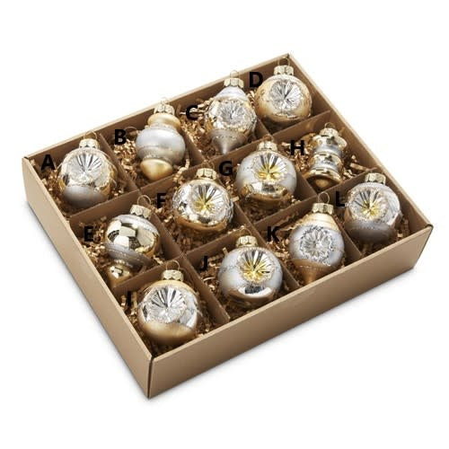Two-inch champagne glass vintage ornament with silver accents