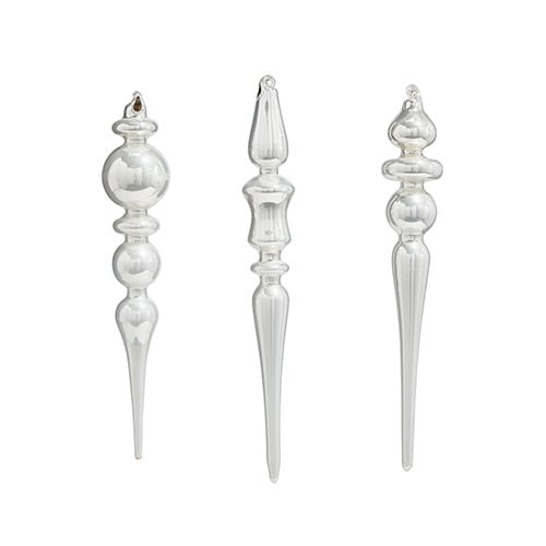 Glass white iridescent finial ornament with shimmering finish