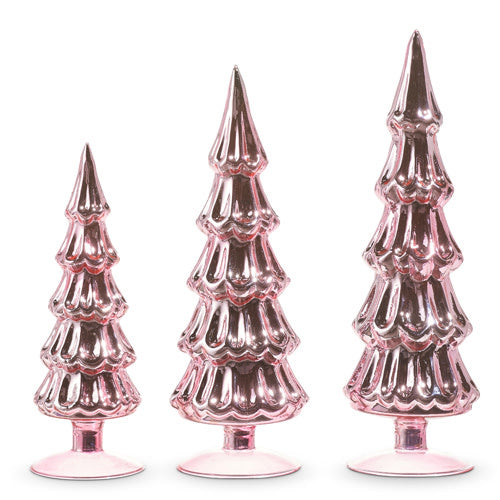 Glass decorative tree with metallic pink tone finish in a slender silhouette