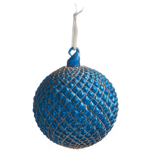 6-inch cobalt blue glass ball ornament with quilted texture