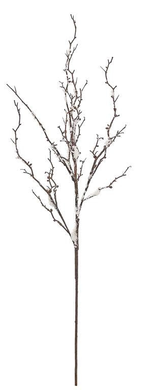 44-inch brown snow twig branch with snowy finish and intricate winter twigs