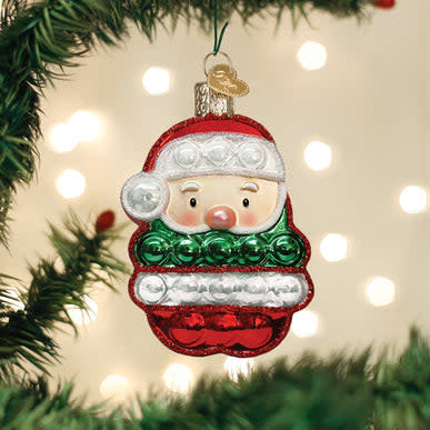 Red Santa Popper fidget toy ornament with white beard detail