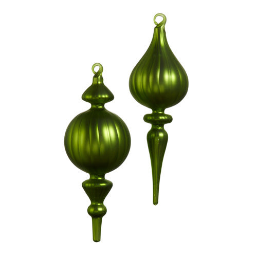 Nine-inch matte green glass finial ornament with a classic spherical shape.