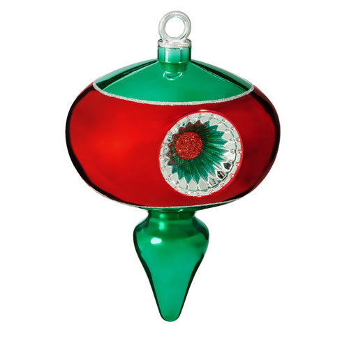 Multicolor plastic reflector finial ornament with a cone shape.