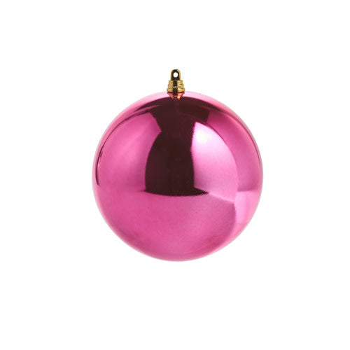 6-inch shiny fuchsia plastic ball ornament with a reflective surface.