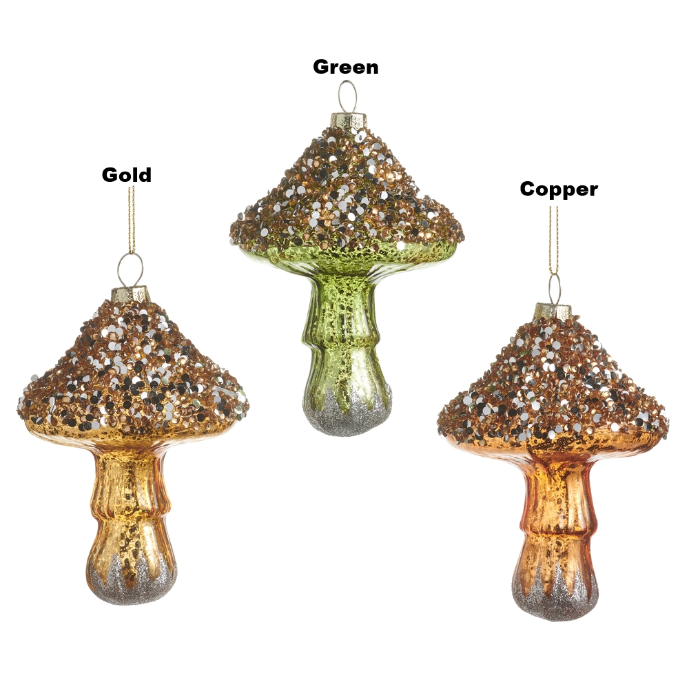 4.5" Glittered Mushroom Ornament - Sold Individually