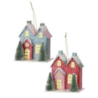 4.5” LED/Battery/Timer Cardboard House Ornament