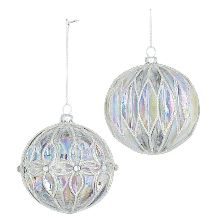 Glass pleated ornament with a round silhouette in clear material.