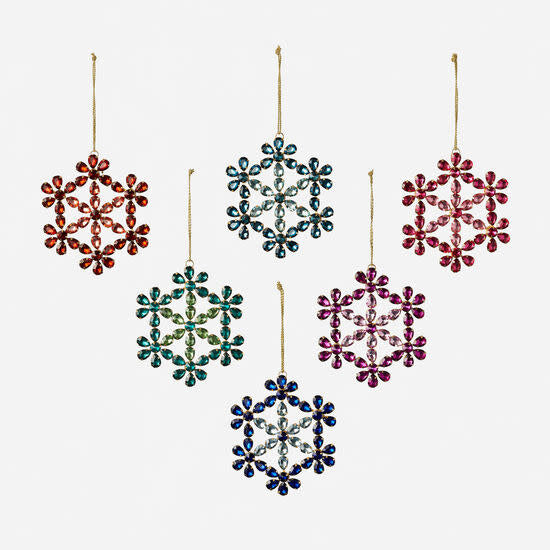 4.5-inch wire snowflake ornament with jeweled accents in silver.