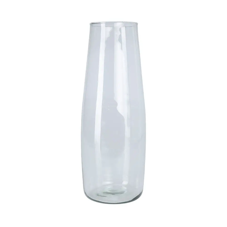 45 cm cone-shaped recycled glass vase with transparency to monitor water level