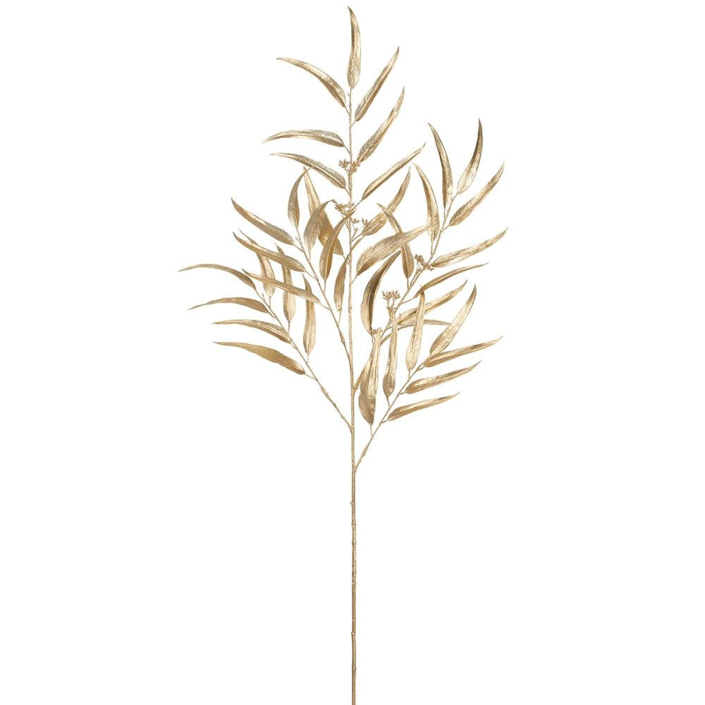 45-inch gold metallic eucalyptus leaf spray with plastic and wire construction