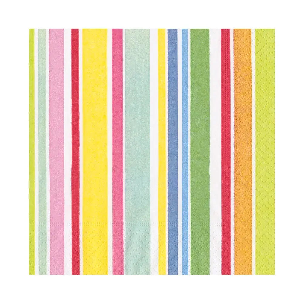 Bright yellow triple-ply luncheon napkin with white horizontal stripes.